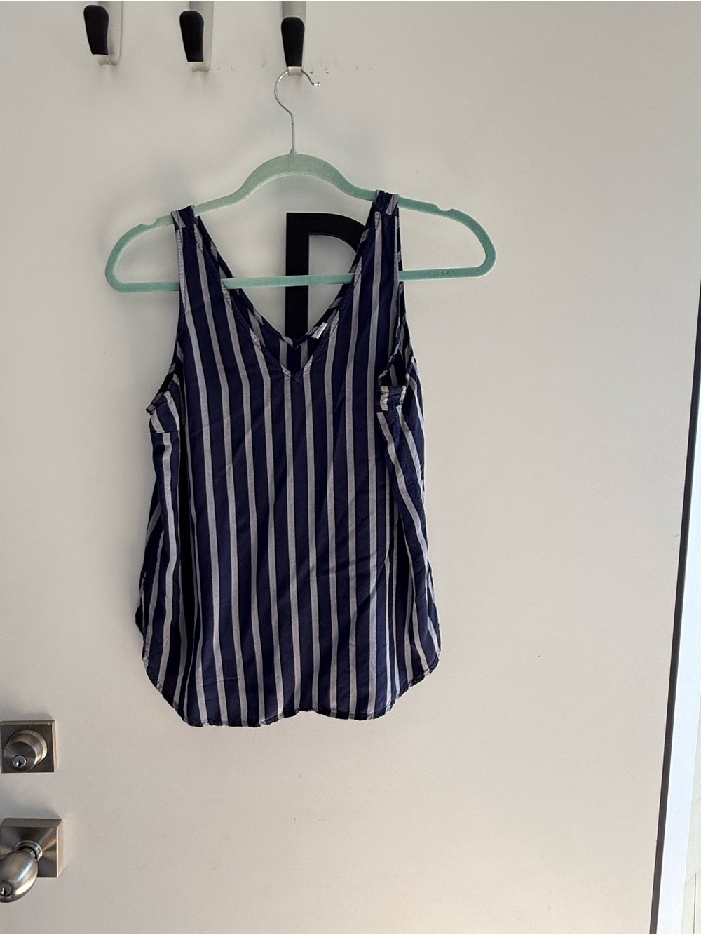 Old Navy Navy and White Striped V-Neck Tank